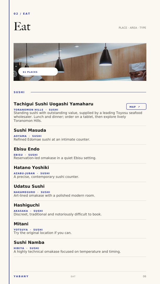 Restaurant recommendations inside the guide